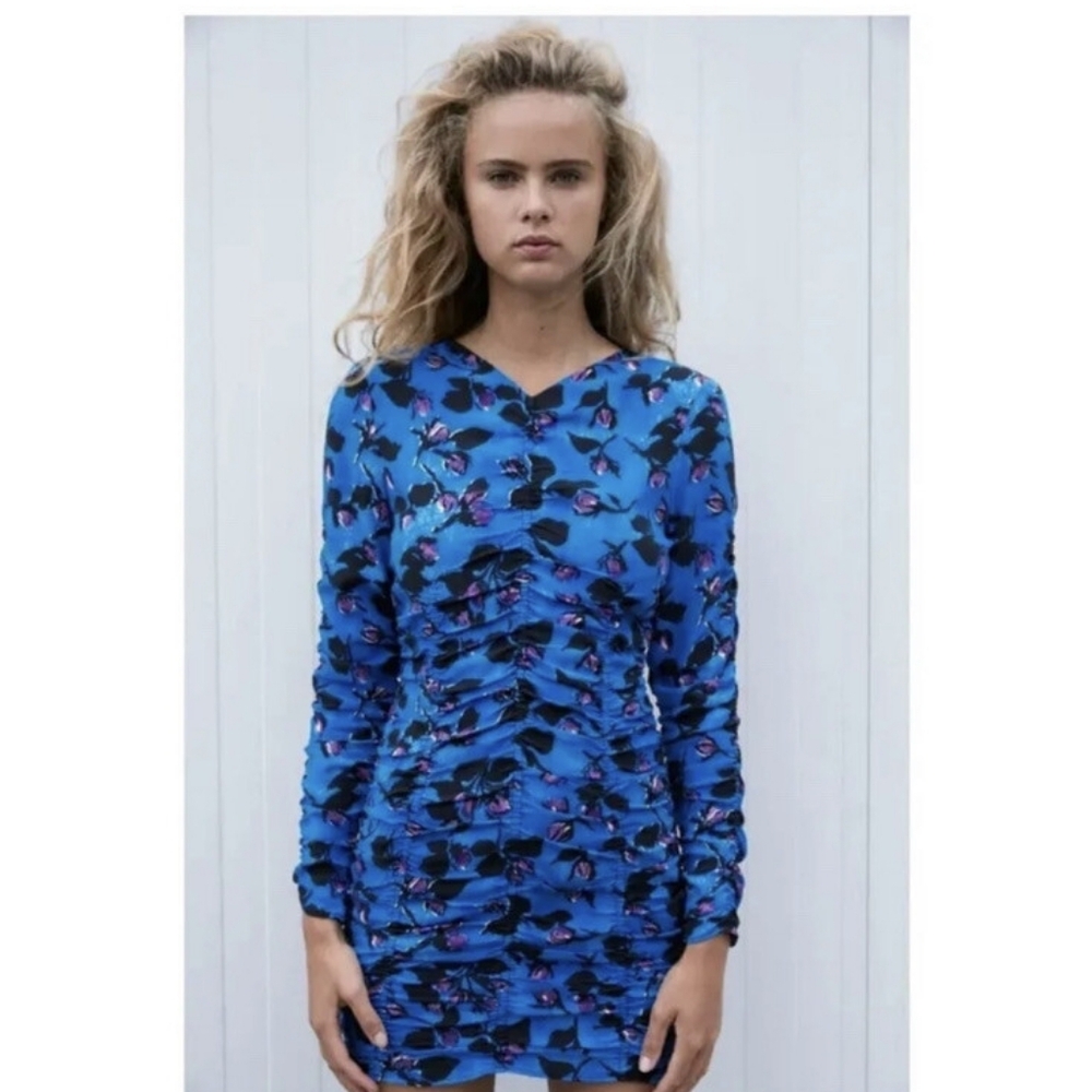 NWT Zara Abstract Floral Ruched Dress